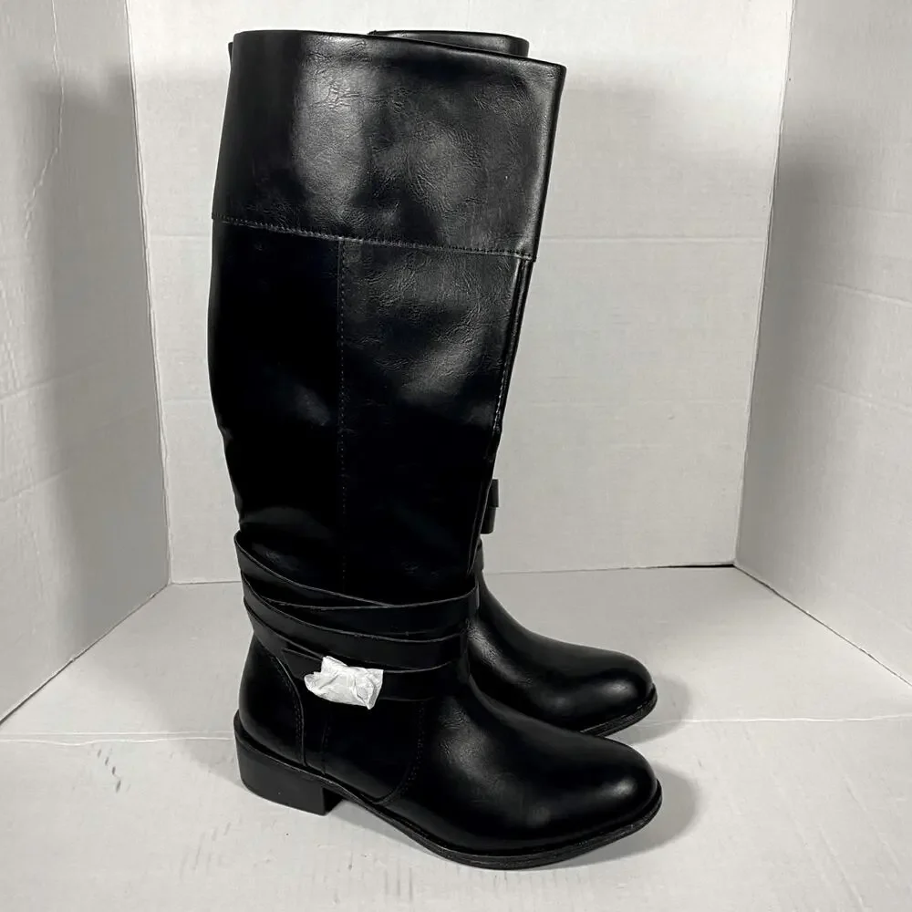 St. John's Bay Douglas Black Knee High Riding Boots Size 7.5 Women NWOB